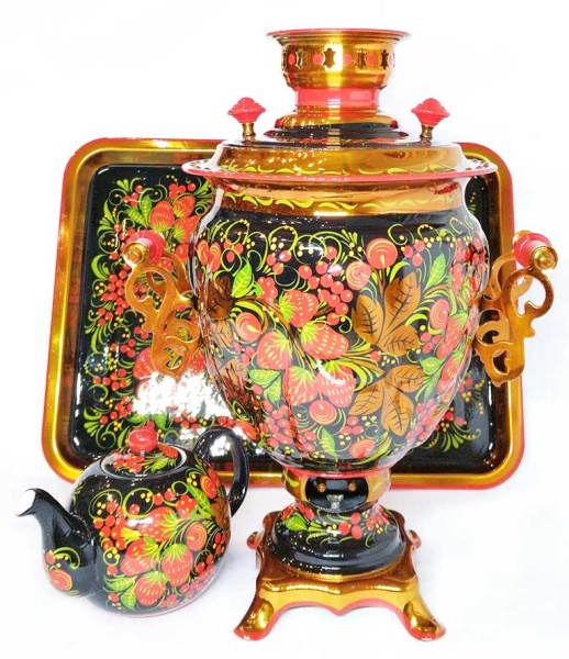 Самовар электрический набор 3 литра с художественной росписью «Хохлома» формы «Жёлудь» арт. 946222 