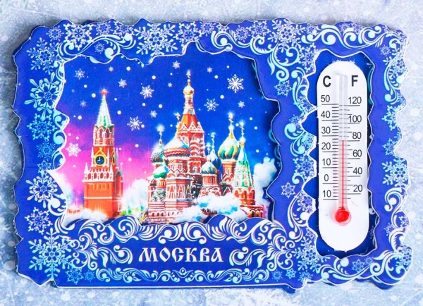 картинка Магнит с термометром «Москва. Храм Василия Блаженного» 8х5 см. арт. 574322 магазин 