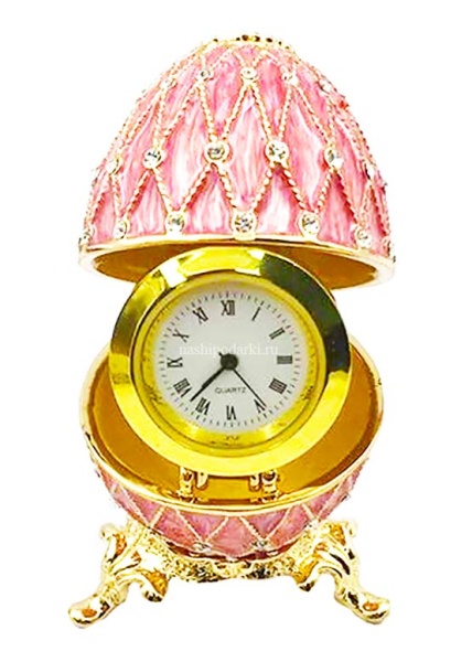 Яйцо пасхальное "Сетка 5 рядов" с часами со стразами, цвет розовый арт. HAD300CL012 