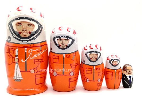 Матрешка "Гагарин-Космонавты" 5 мест 16см арт. 653855