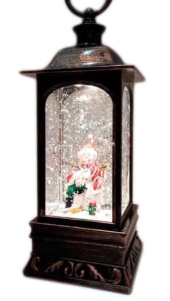 Фонарь новый год LED с эффектом снегопада "Снеговик с пингвином" 10,5х27 cм. арт. 686464233