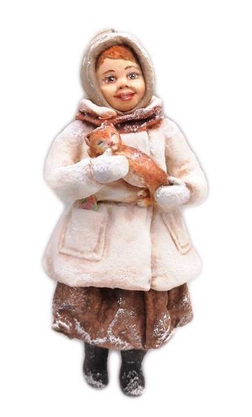 Ватная елочная игрушка "Девочка с кошкой" 15 см. арт. 3333434