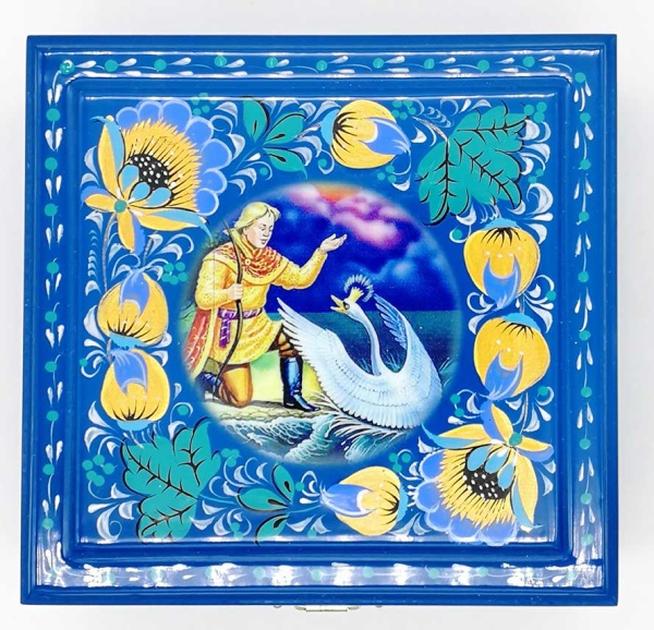 Шкатулка хохлома синяя, нетрадиционная 12х12 см. арт. 827331