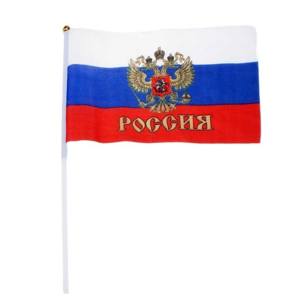 Флаг России с гербом, 20х28см шток (40 см) арт. 611289